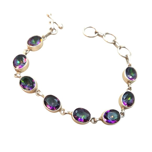 Mystic Topaz Bezel Set 925 Sterling Silver Bracelet - Picture 2 of 3